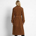 Women's Hooded Trench Coat with Belted Longline Fit, view 17 of 19