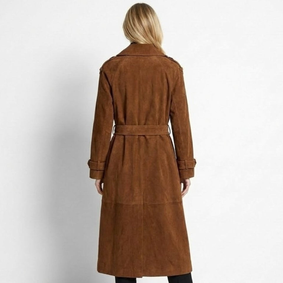 Women's Hooded Trench Coat with Belted Longline Fit, view 17 of 19