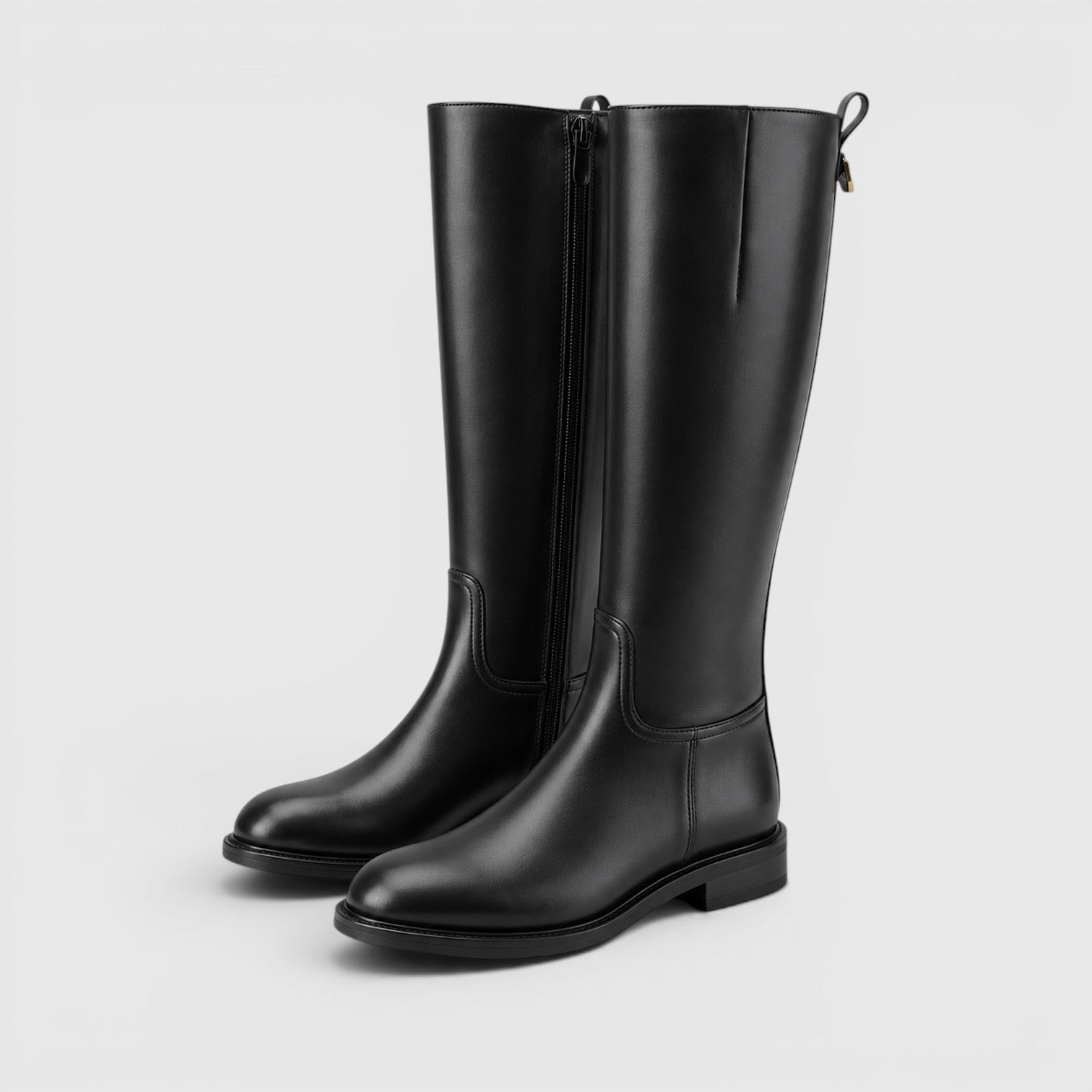 Women's Knee High Boots with side zip low heel design.