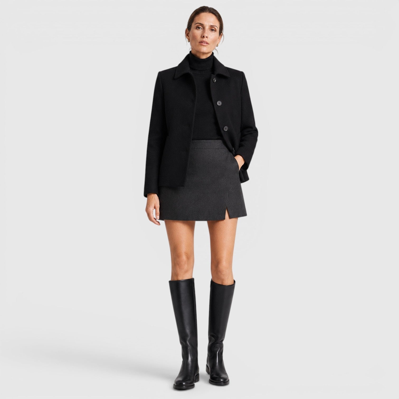 Alternate product view 4 of women's Knee High Boots with side zip low heel design.