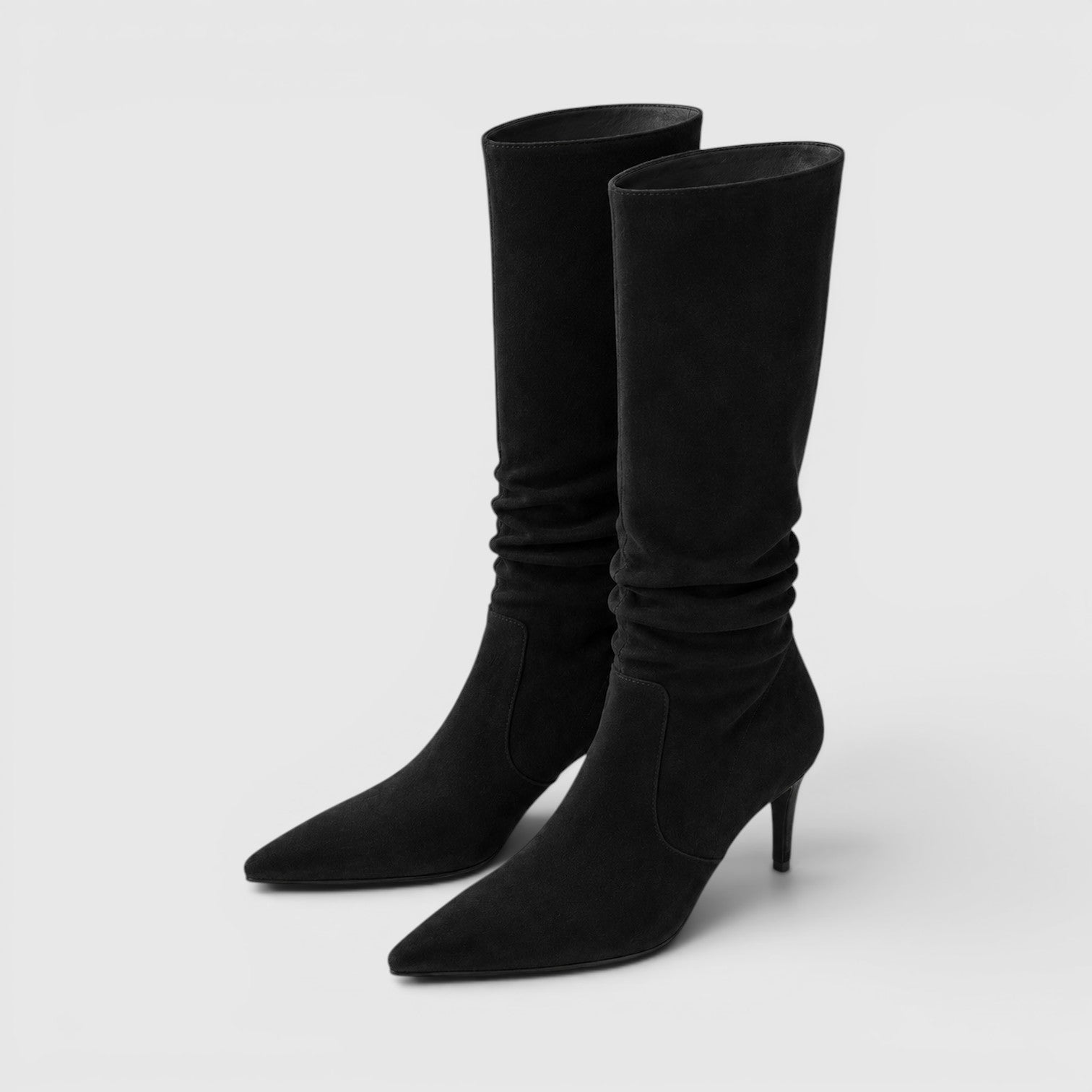 Alternate product view 4 of women's Knee High Suede Boots with pointed toe stiletto heel.