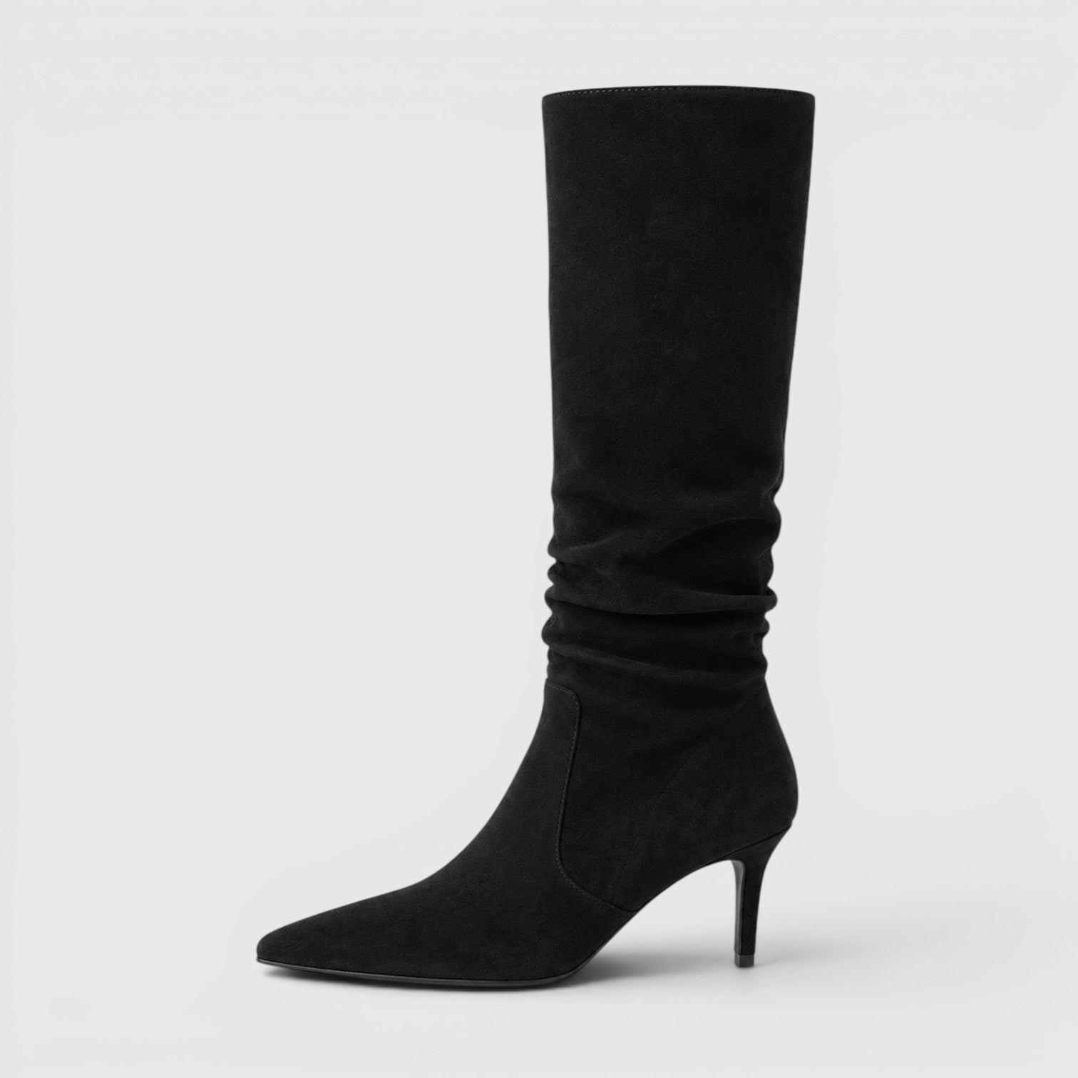 Alternate product view 5 of women's Knee High Suede Boots with pointed toe stiletto heel.