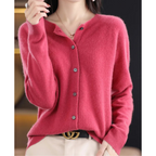 Women's Knit Cardigan with Round Neck Front Buttons, view 1 of 15