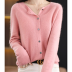 Women's Knit Cardigan with Round Neck Front Buttons, view 2 of 15