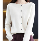 Women's Knit Cardigan with Round Neck Front Buttons, view 5 of 15