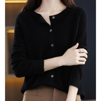 Women's Knit Cardigan with Round Neck Front Buttons, view 6 of 15
