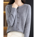 Women's Knit Cardigan with Round Neck Front Buttons, view 7 of 15