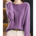 Women's Knit Cardigan with Round Neck Front Buttons, view 9 of 15