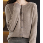 Women's Knit Cardigan with Round Neck Front Buttons, view 10 of 15