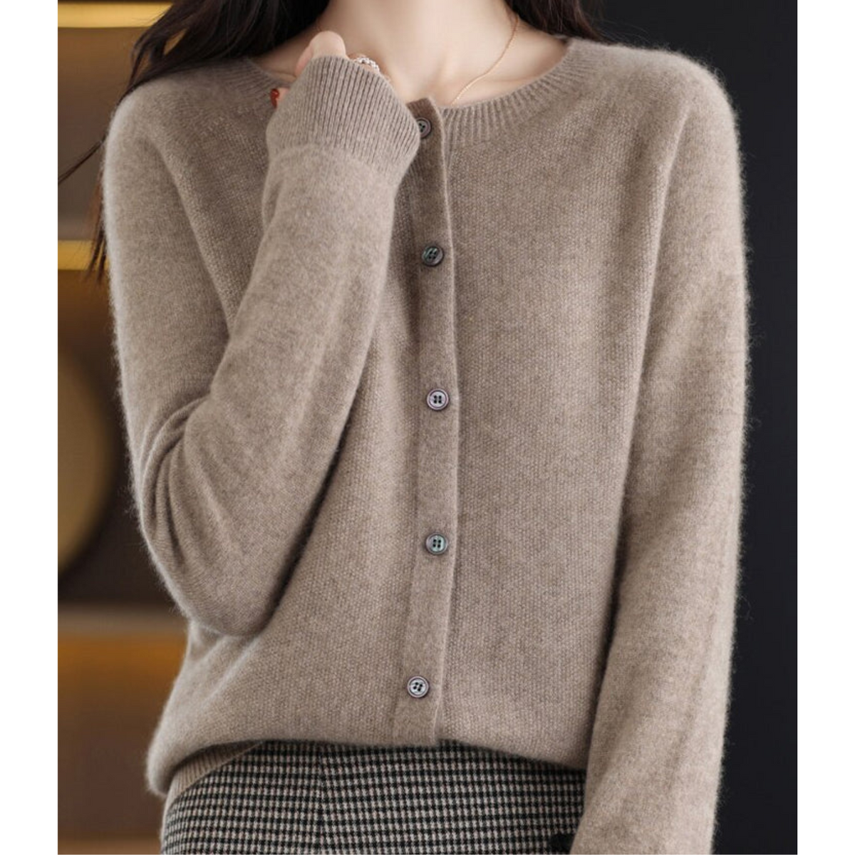 Women's Knit Cardigan with Round Neck Front Buttons, view 10 of 15