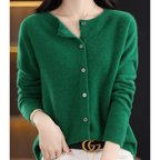 Women's Knit Cardigan with Round Neck Front Buttons, view 12 of 15