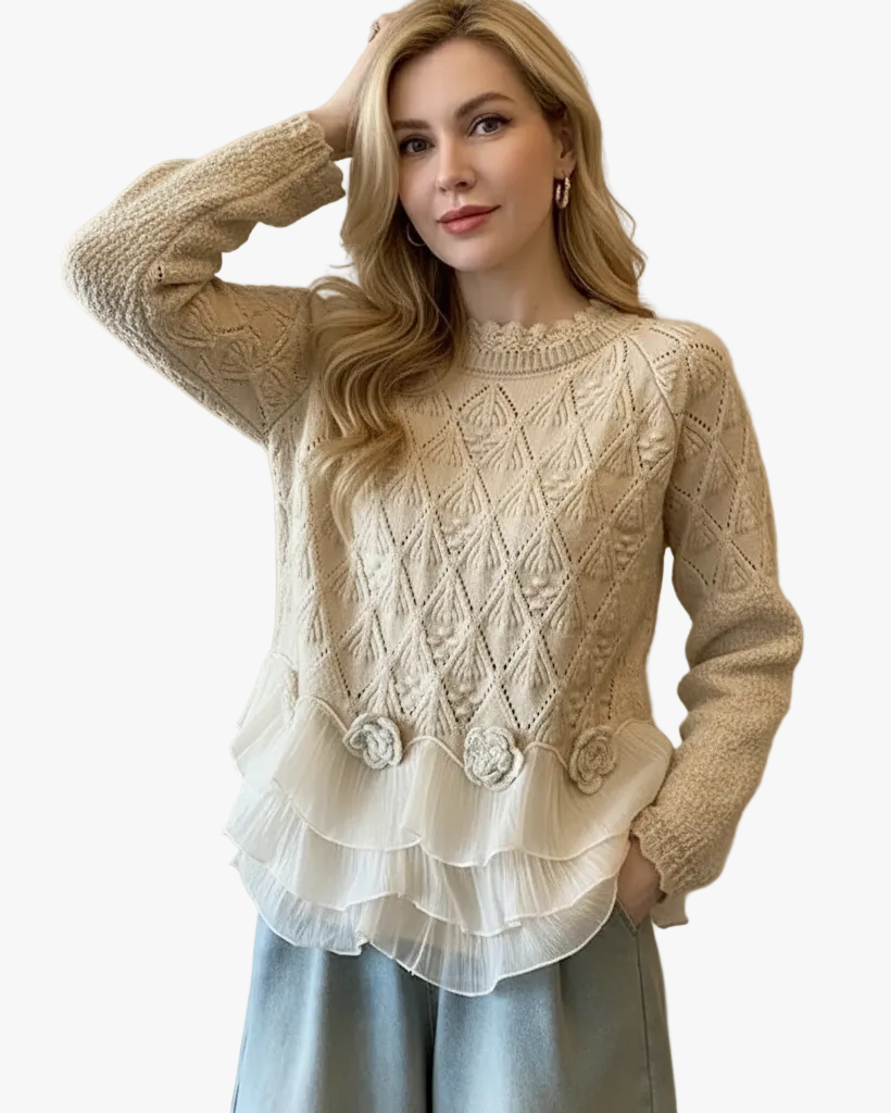 Women's Knit Jumper with Tiered Ruffle Floral Detail, view 1 of 3
