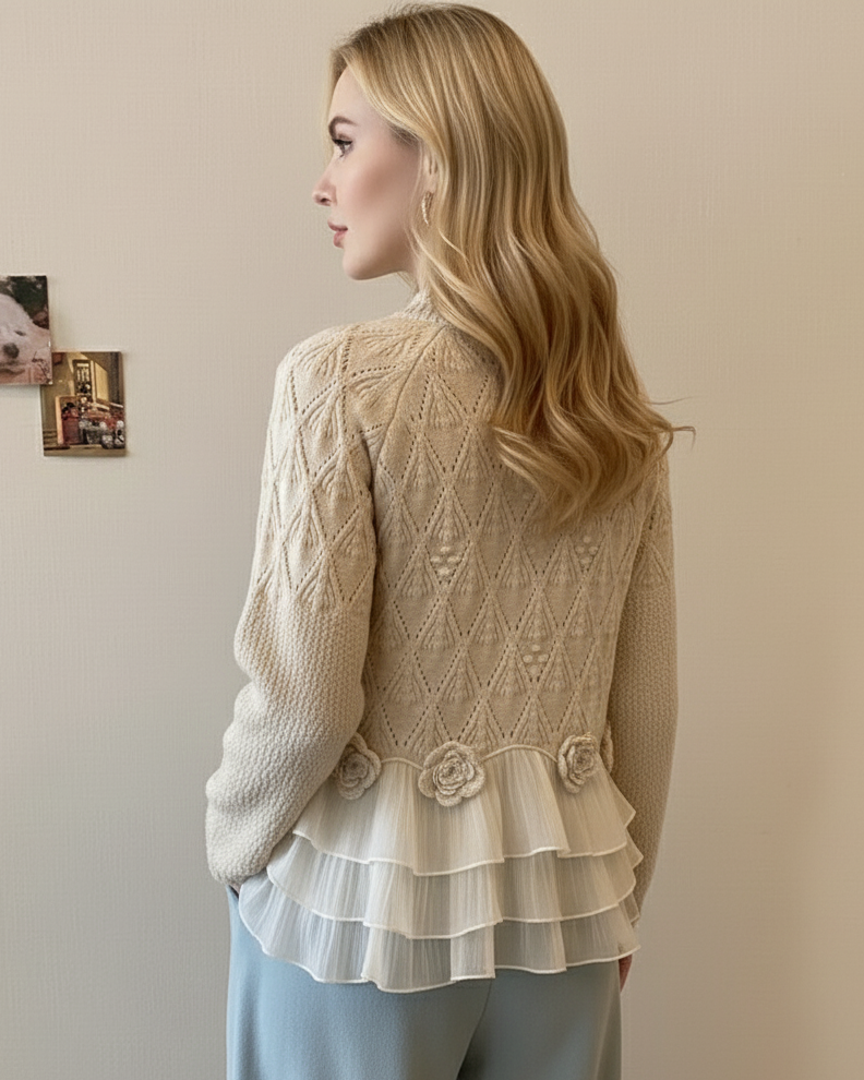 Women's Knit Jumper with Tiered Ruffle Floral Detail, view 2 of 3