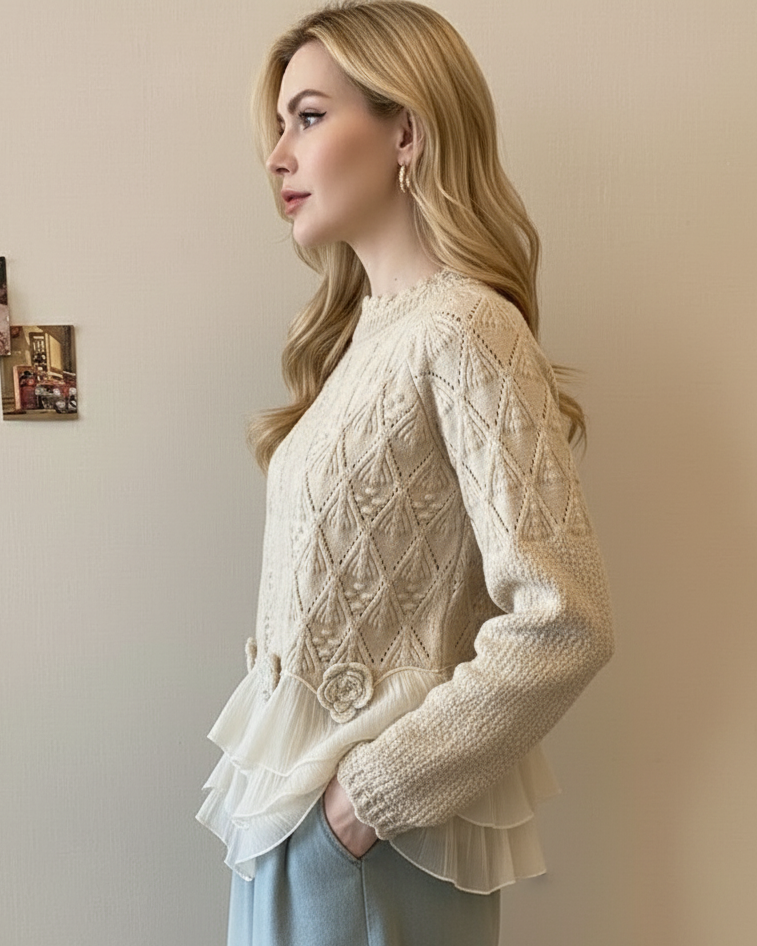 Women's Knit Jumper with Tiered Ruffle Floral Detail, view 3 of 3