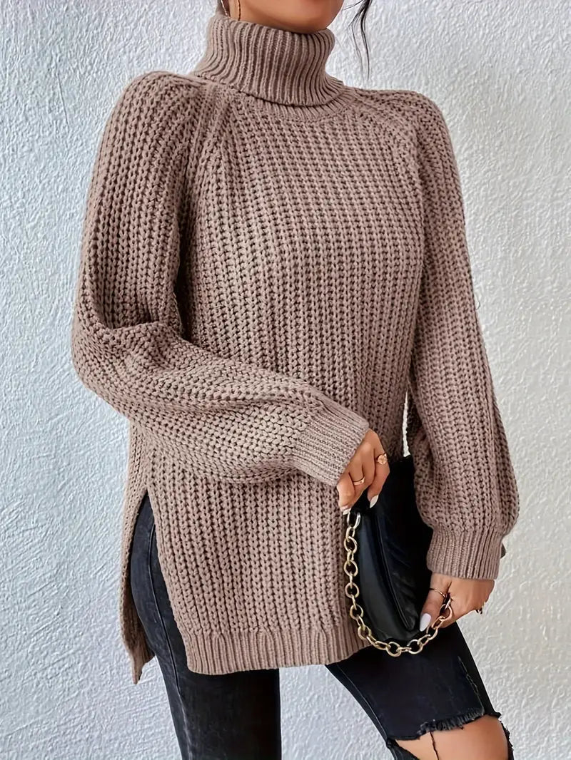 Women's Knit Jumper with Turtleneck Raglan Sleeves, view 3 of 9