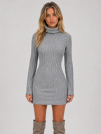 Women's Knit Mini Dress with ribbed roll neck long sleeve.