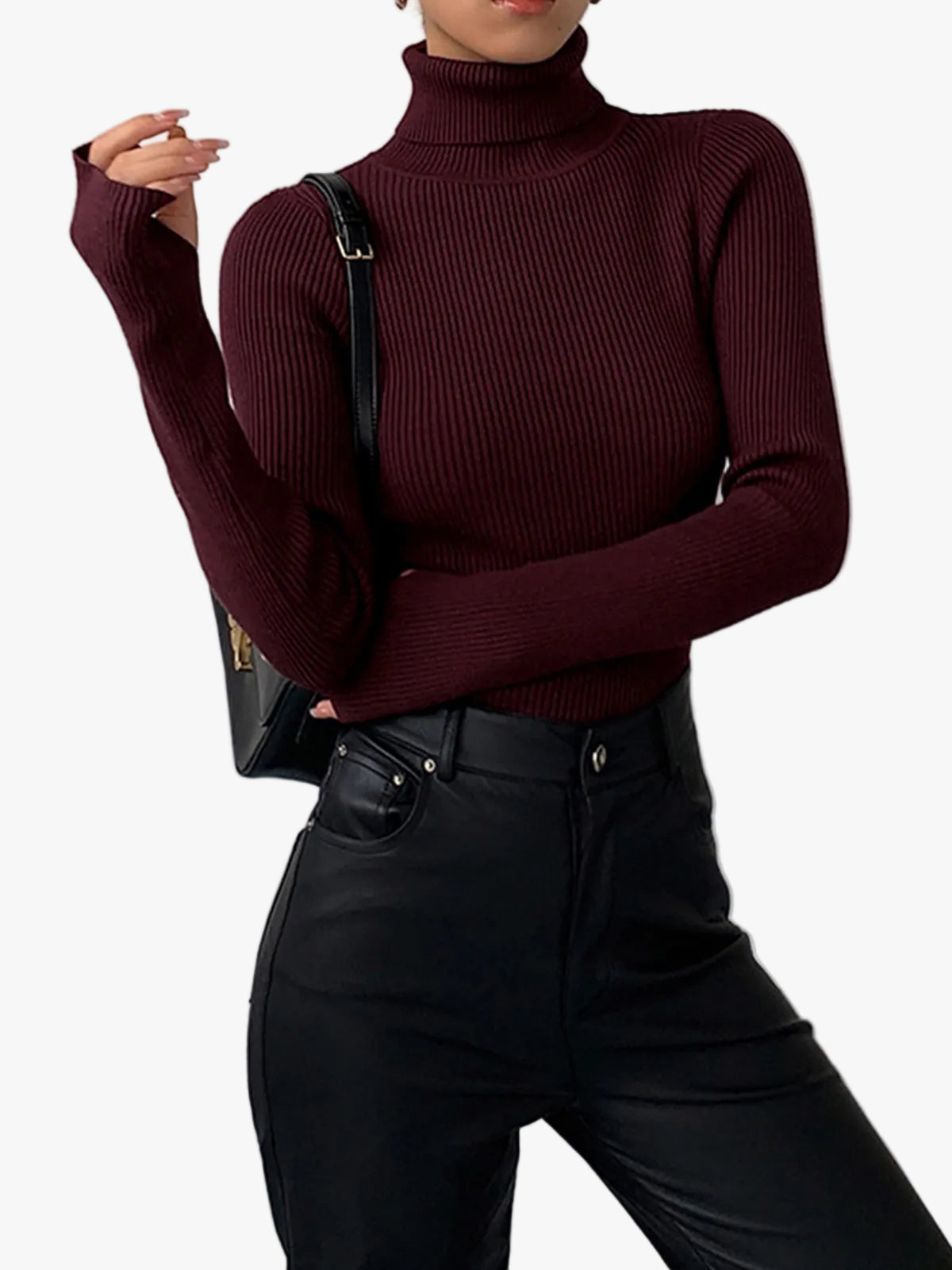 Women's Knit Turtleneck Jumper with Thumbhole Cuffs, view 1 of 18