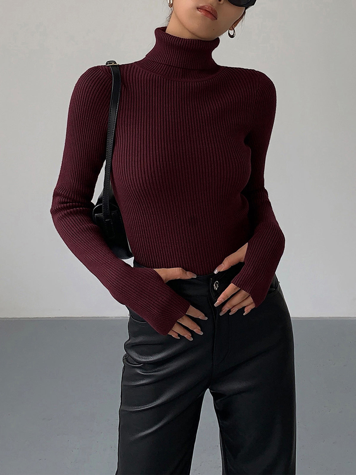 Women's Knit Turtleneck Jumper with Thumbhole Cuffs, view 3 of 18