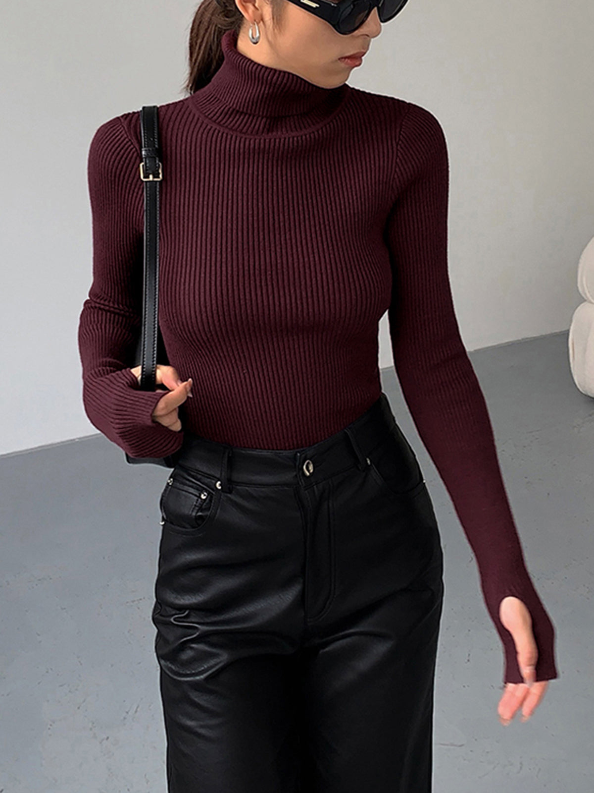 Women's Knit Turtleneck Jumper with Thumbhole Cuffs, view 4 of 18