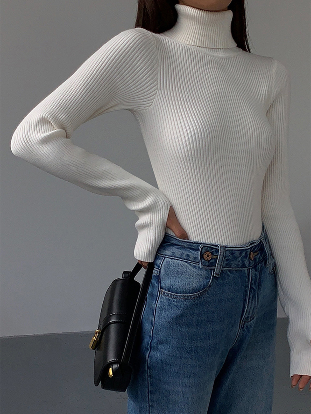 Women's Knit Turtleneck Jumper with Thumbhole Cuffs, view 10 of 18
