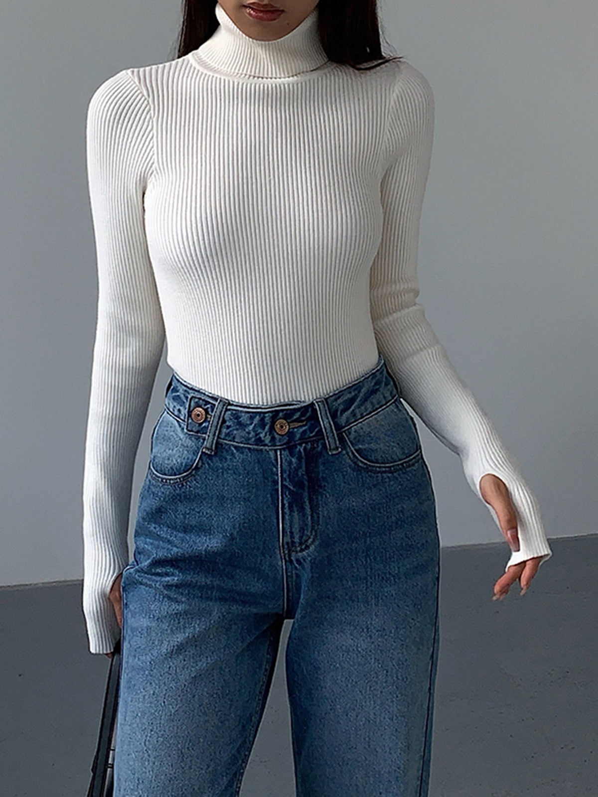 Women's Knit Turtleneck Jumper with Thumbhole Cuffs, view 11 of 18