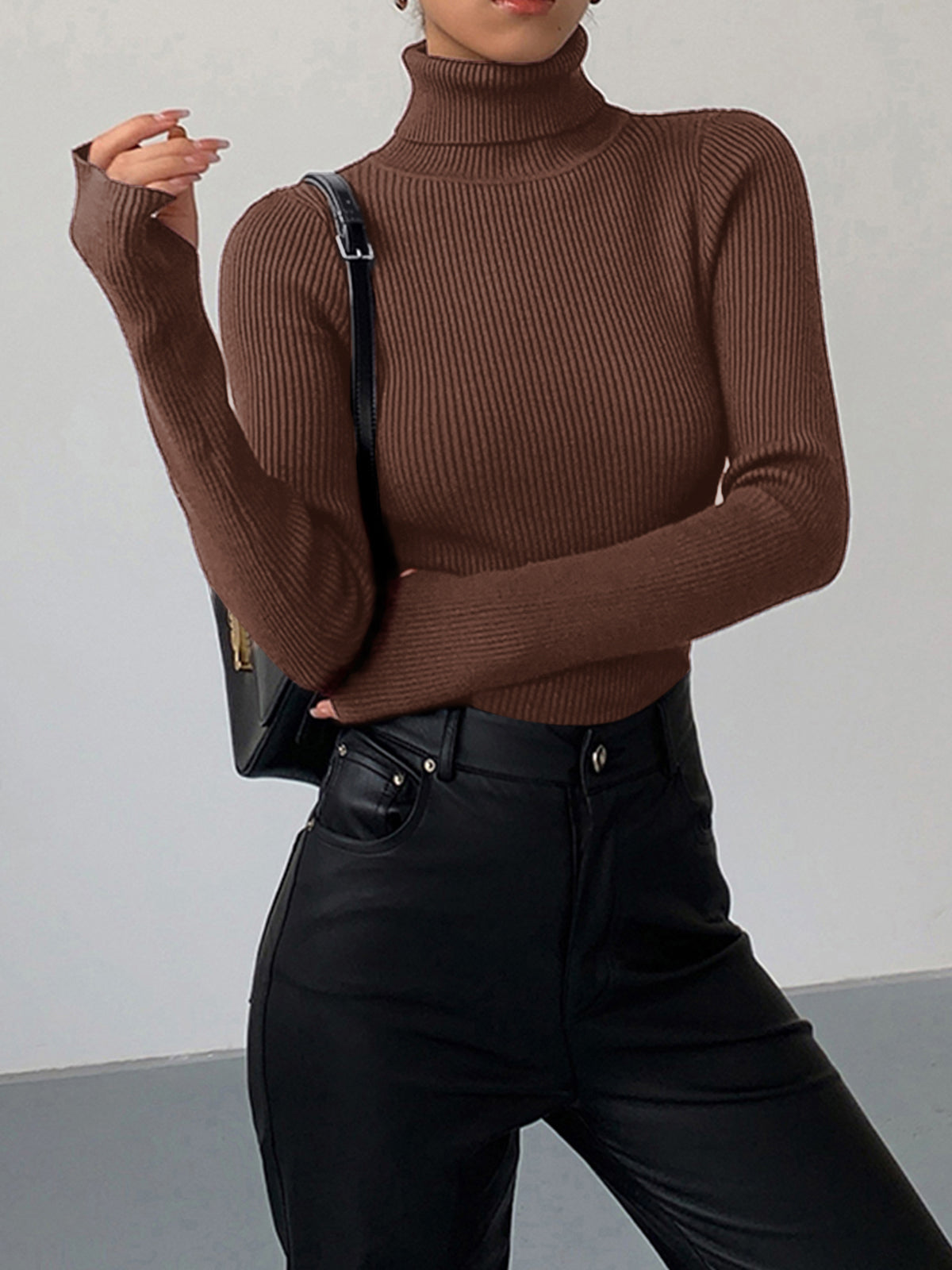 Women's Knit Turtleneck Jumper with Thumbhole Cuffs, view 12 of 18
