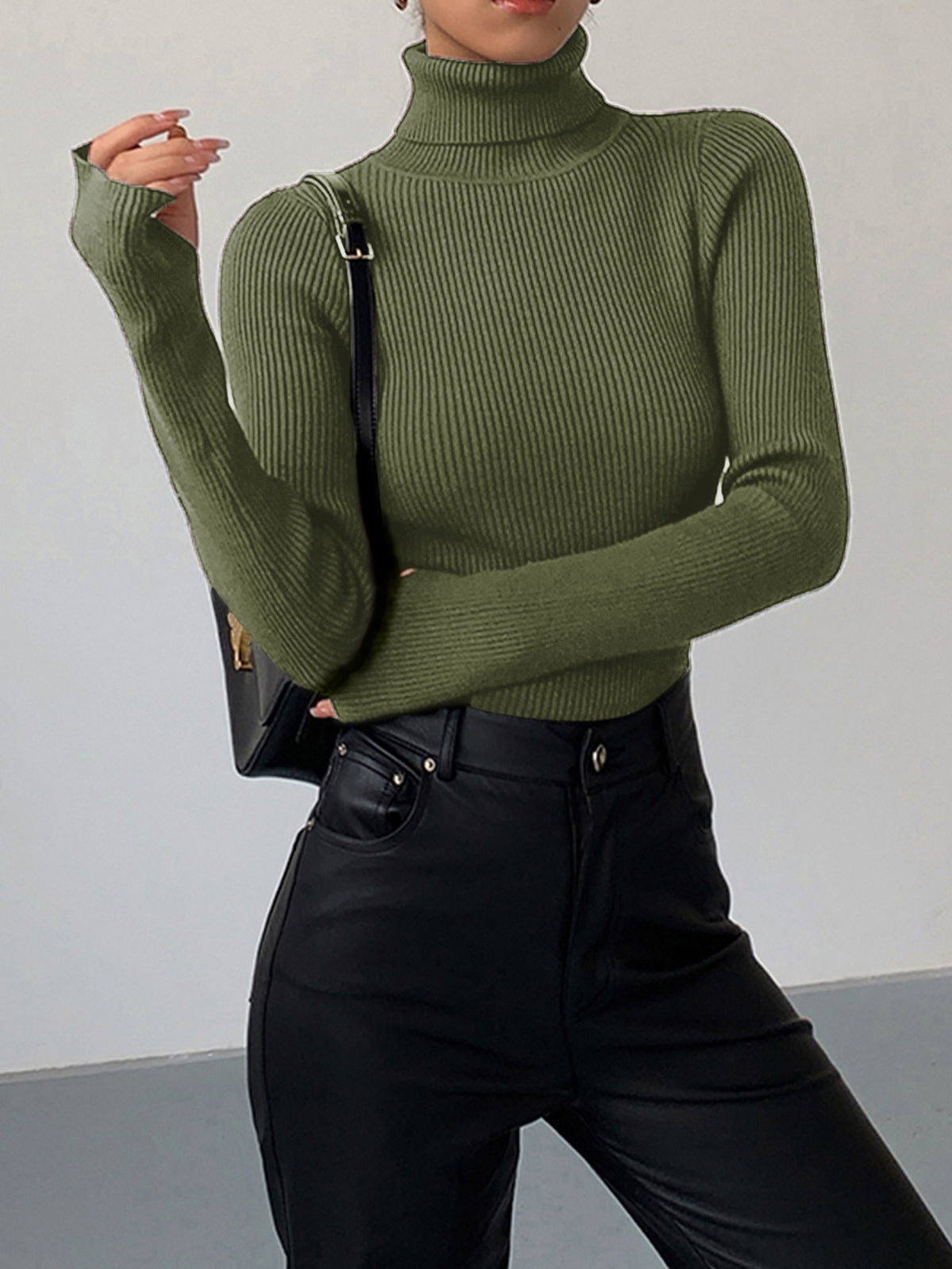 Women's Knit Turtleneck Jumper with Thumbhole Cuffs, view 13 of 18