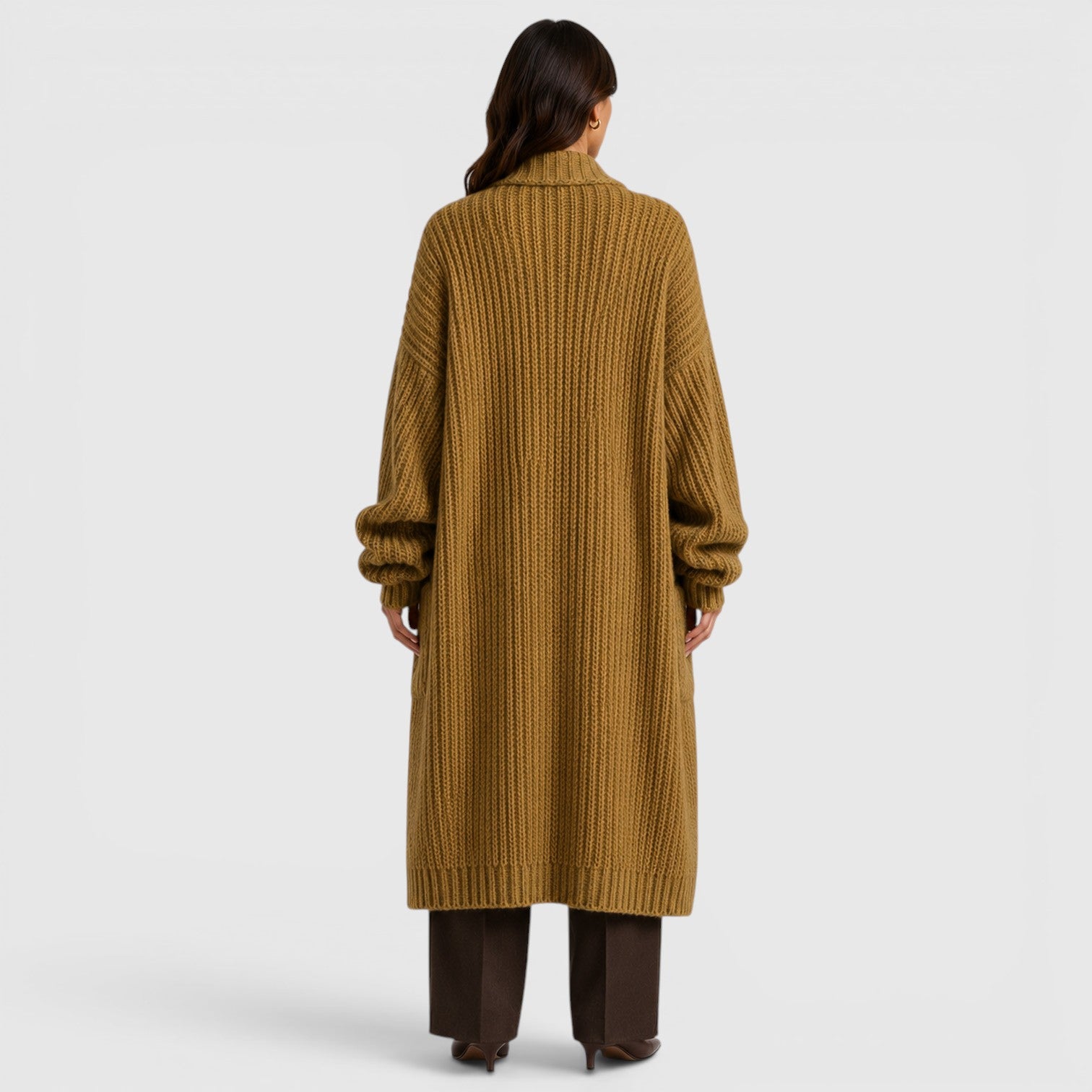 Alternate product view 3 of women's Knitted Coat with longline open front knit.