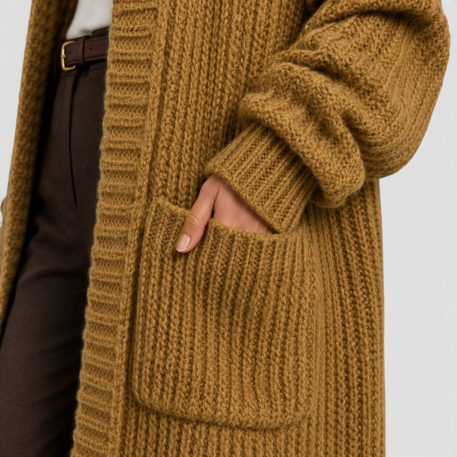 Alternate product view 4 of women's Knitted Coat with longline open front knit.