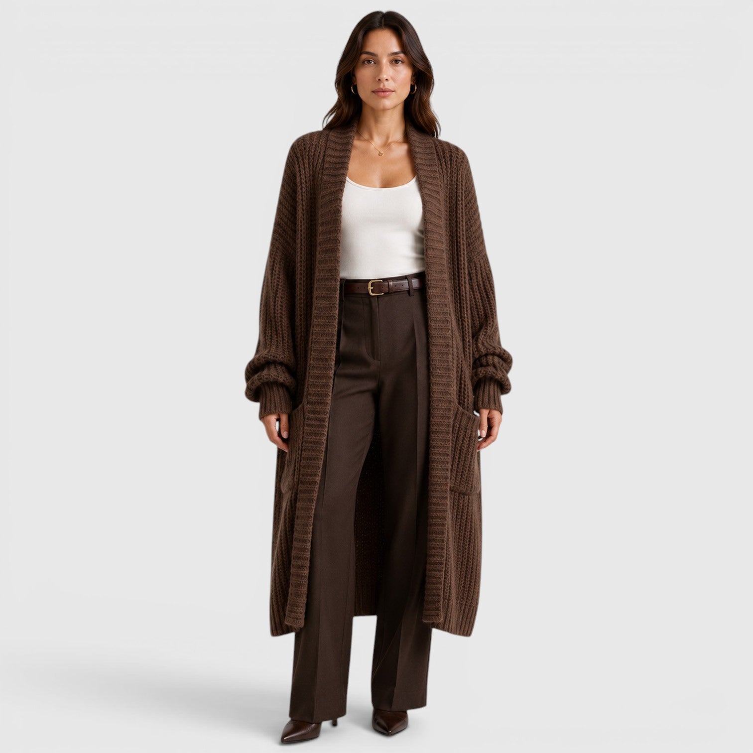 Alternate product view 5 of women's Knitted Coat with longline open front knit.