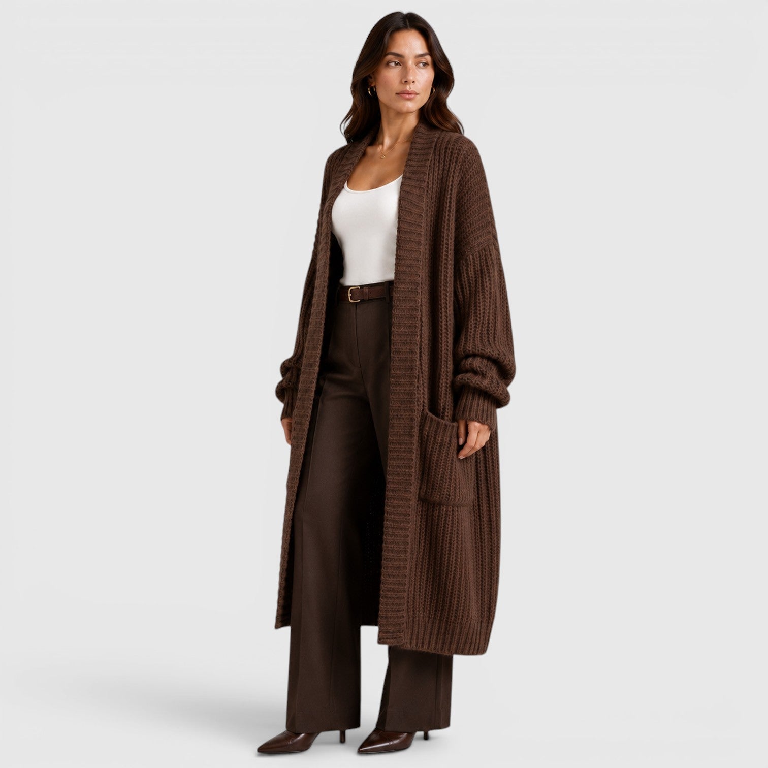 Alternate product view 6 of women's Knitted Coat with longline open front knit.