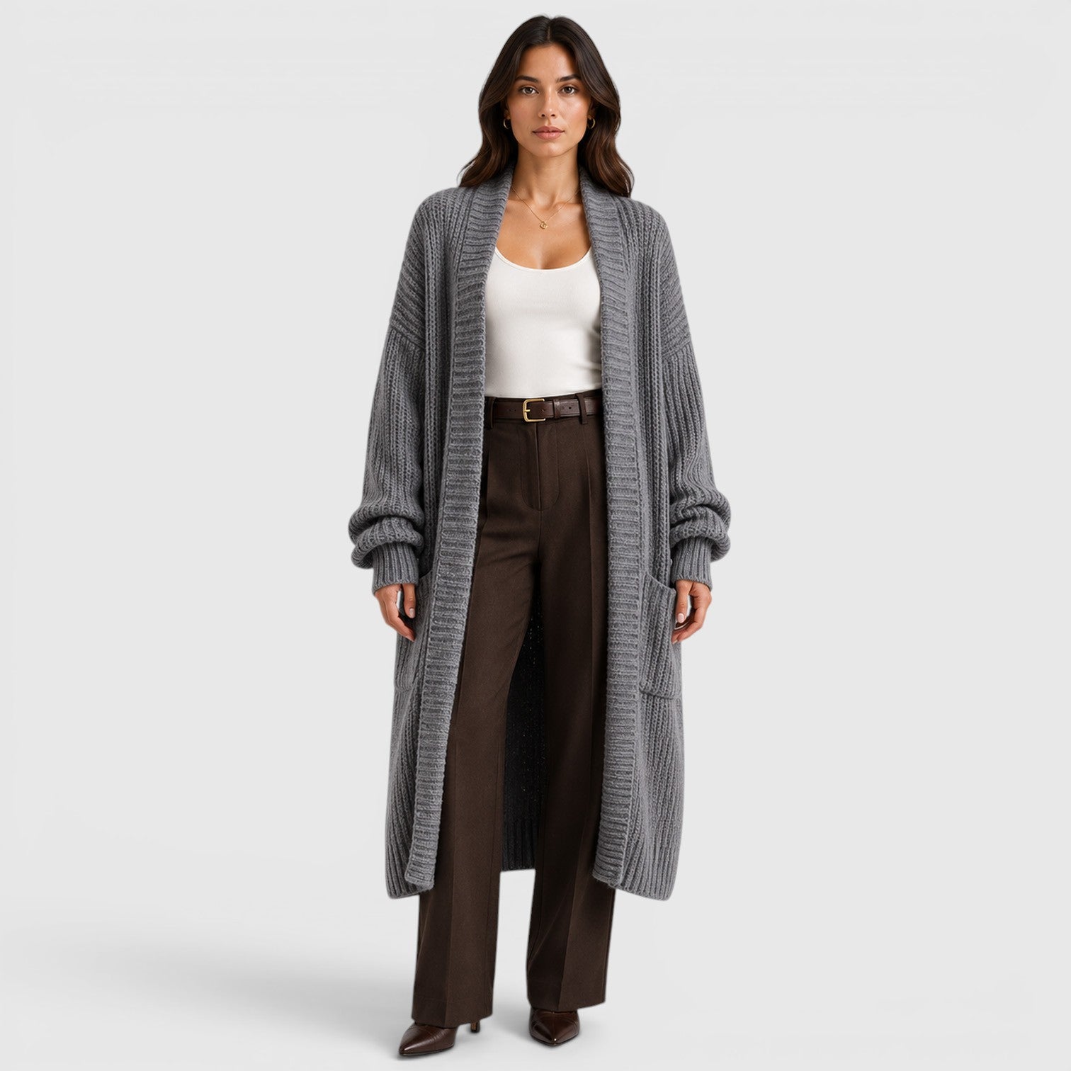 Alternate product view 8 of women's Knitted Coat with longline open front knit.
