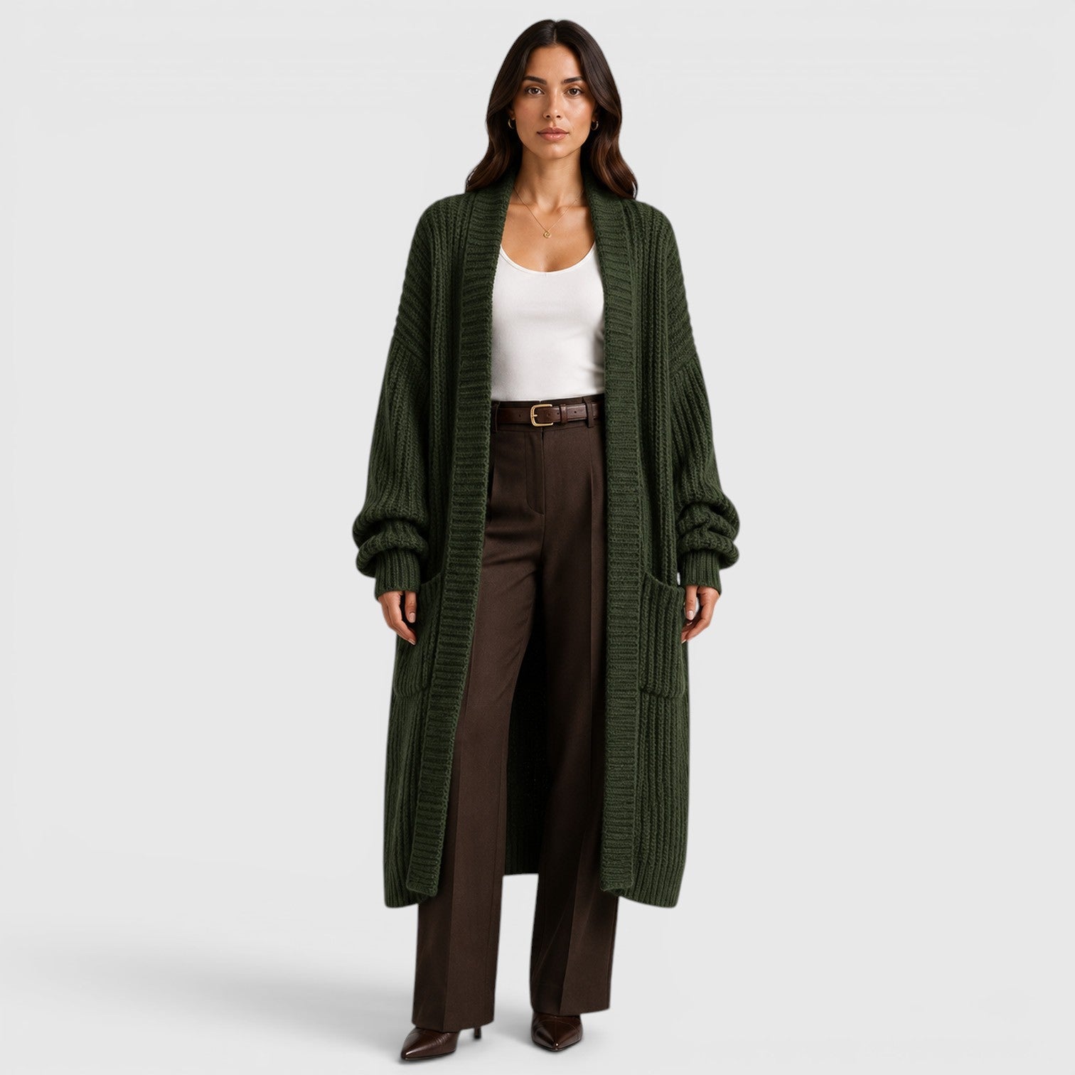 Alternate product view 12 of women's Knitted Coat with longline open front knit.