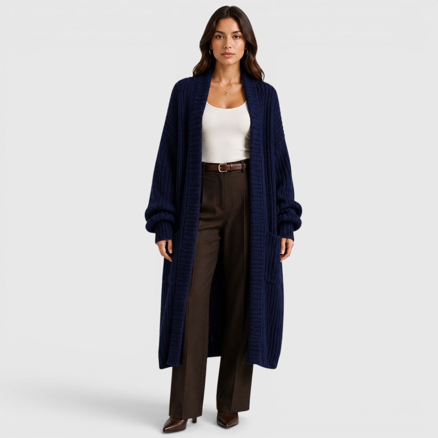 Alternate product view 15 of women's Knitted Coat with longline open front knit.