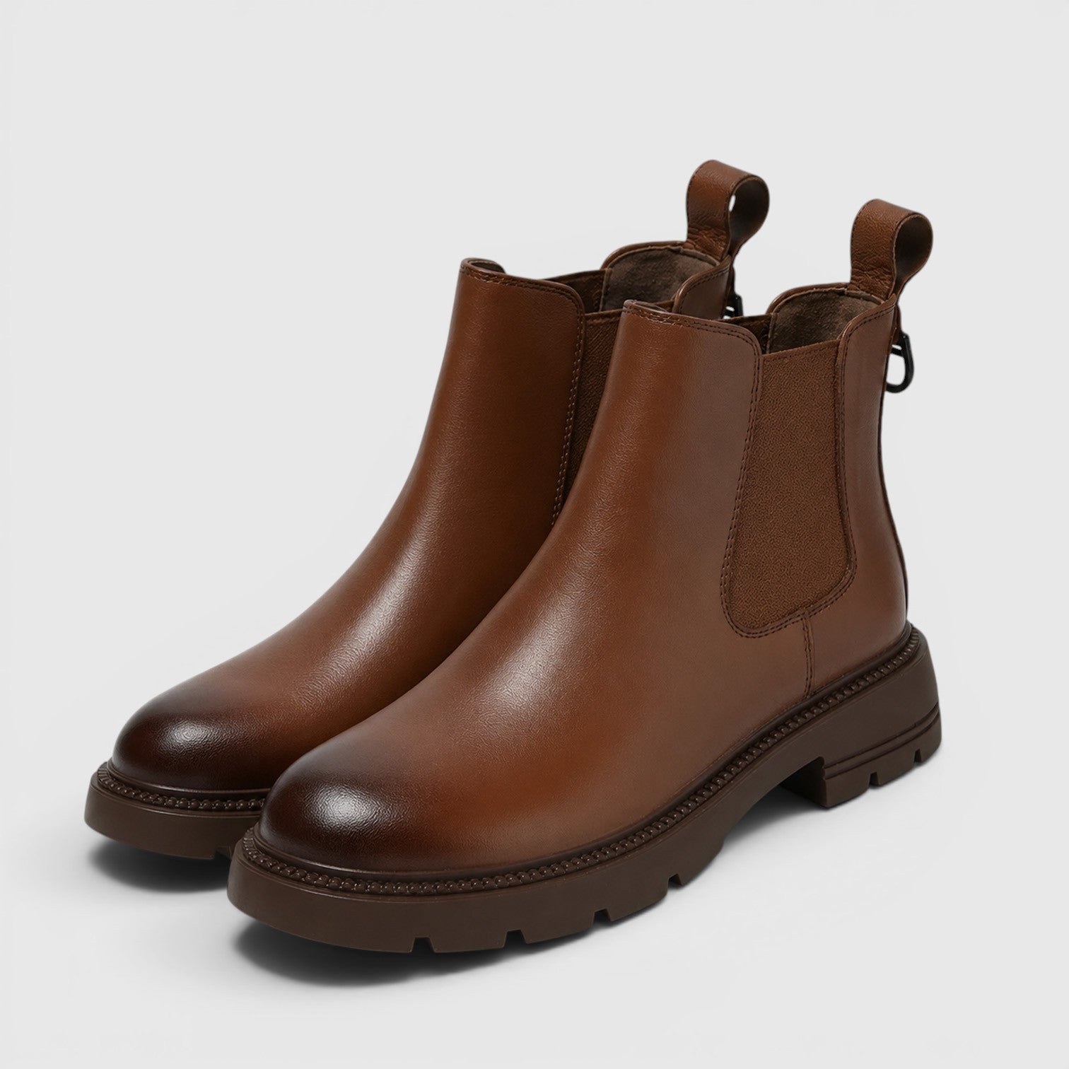 Women's Leather Ankle Boots with chelsea style chunky sole.