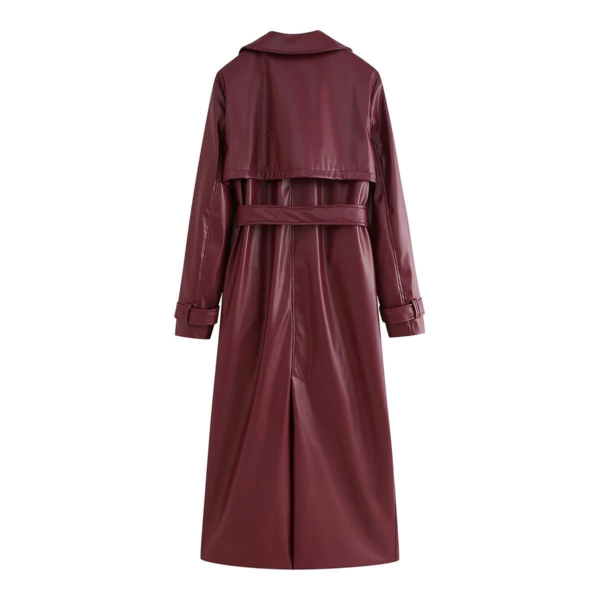 Alternate product view 2 of women's Leather Long Trench Coat Belt with glossy.