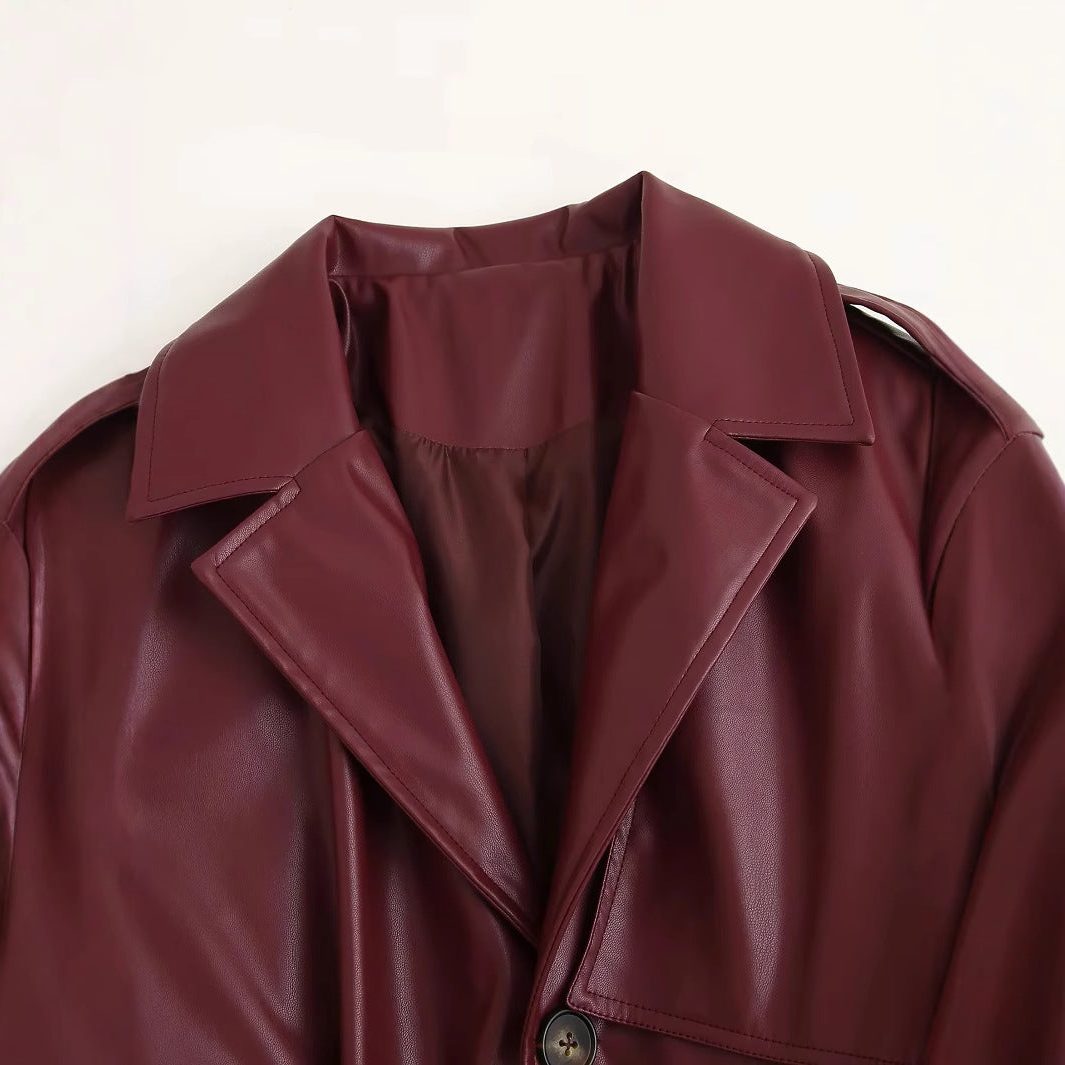 Alternate product view 3 of women's Leather Long Trench Coat Belt with glossy.