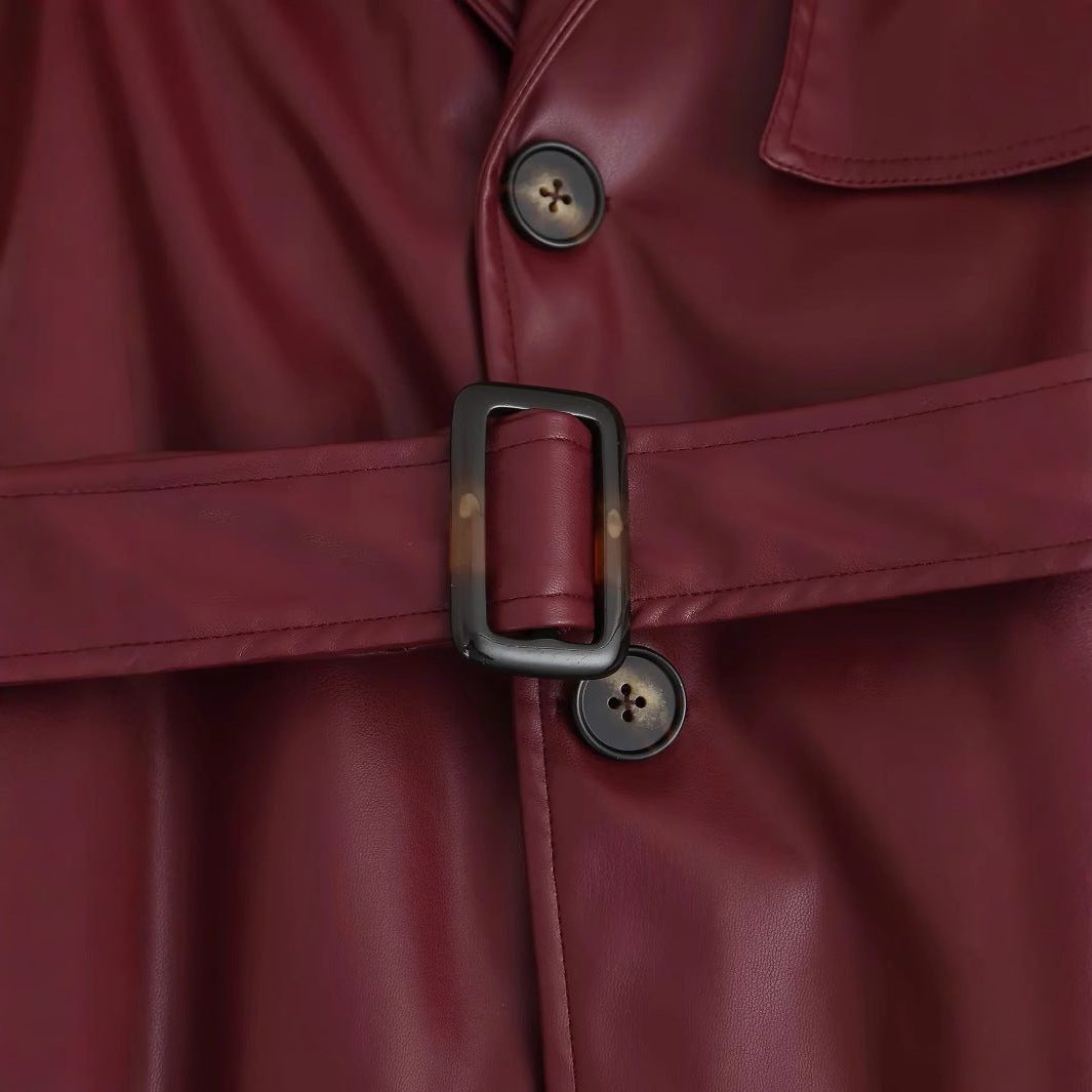 Alternate product view 4 of women's Leather Long Trench Coat Belt with glossy.