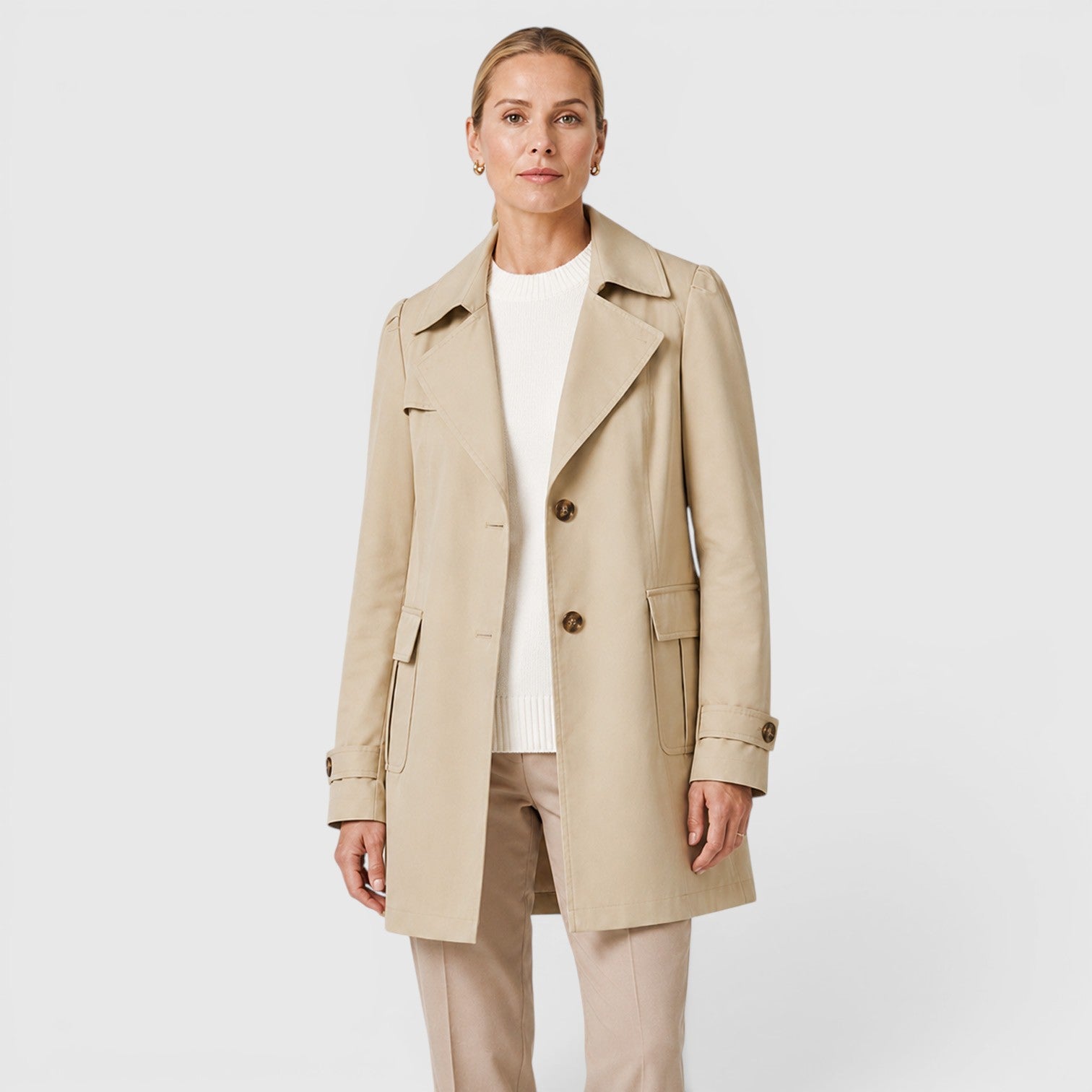 Women's Light Trench Coat with lightweight single-breasted.