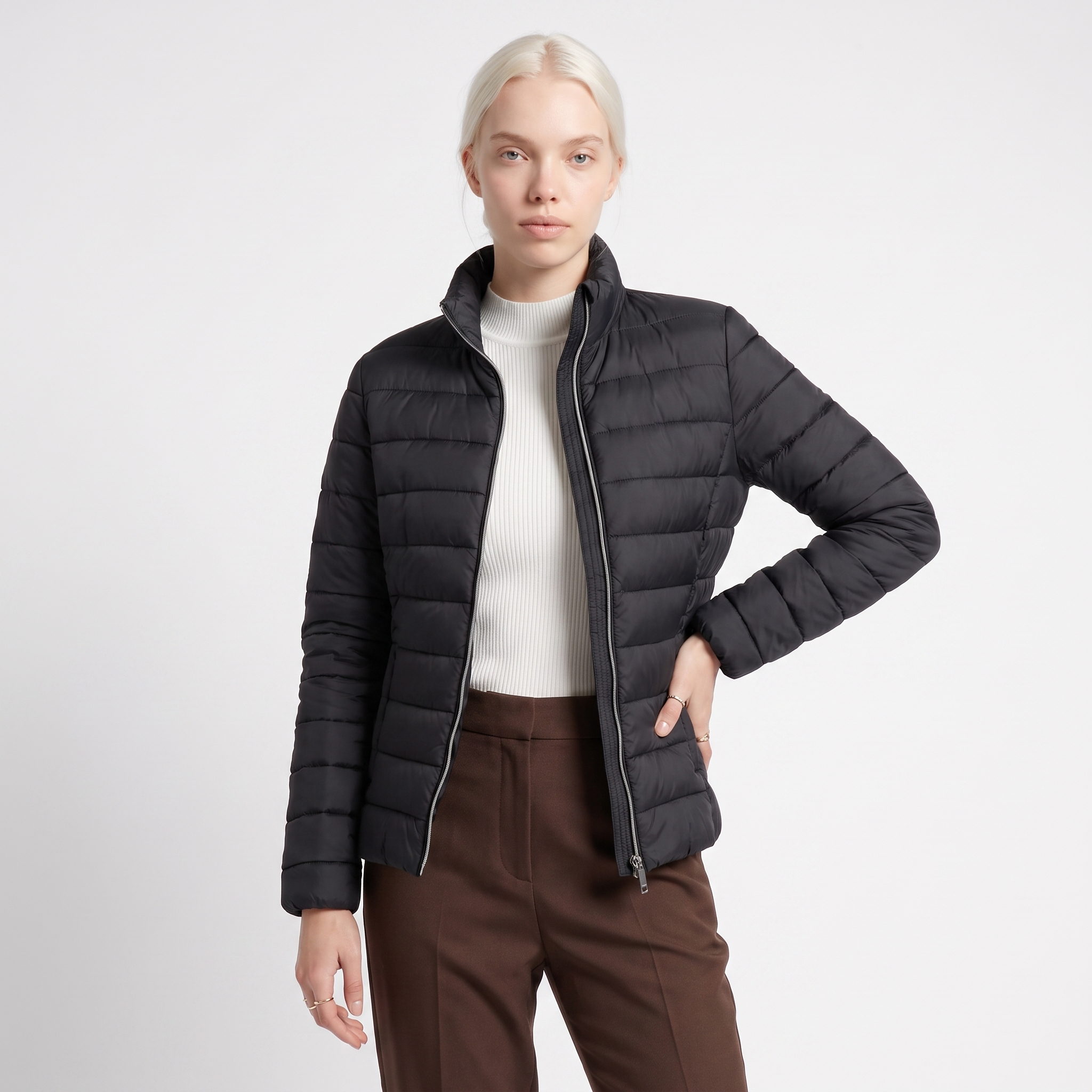 Women's Lightweight Quilted Puffer Jacket with Funnel Neck, view 5 of 9