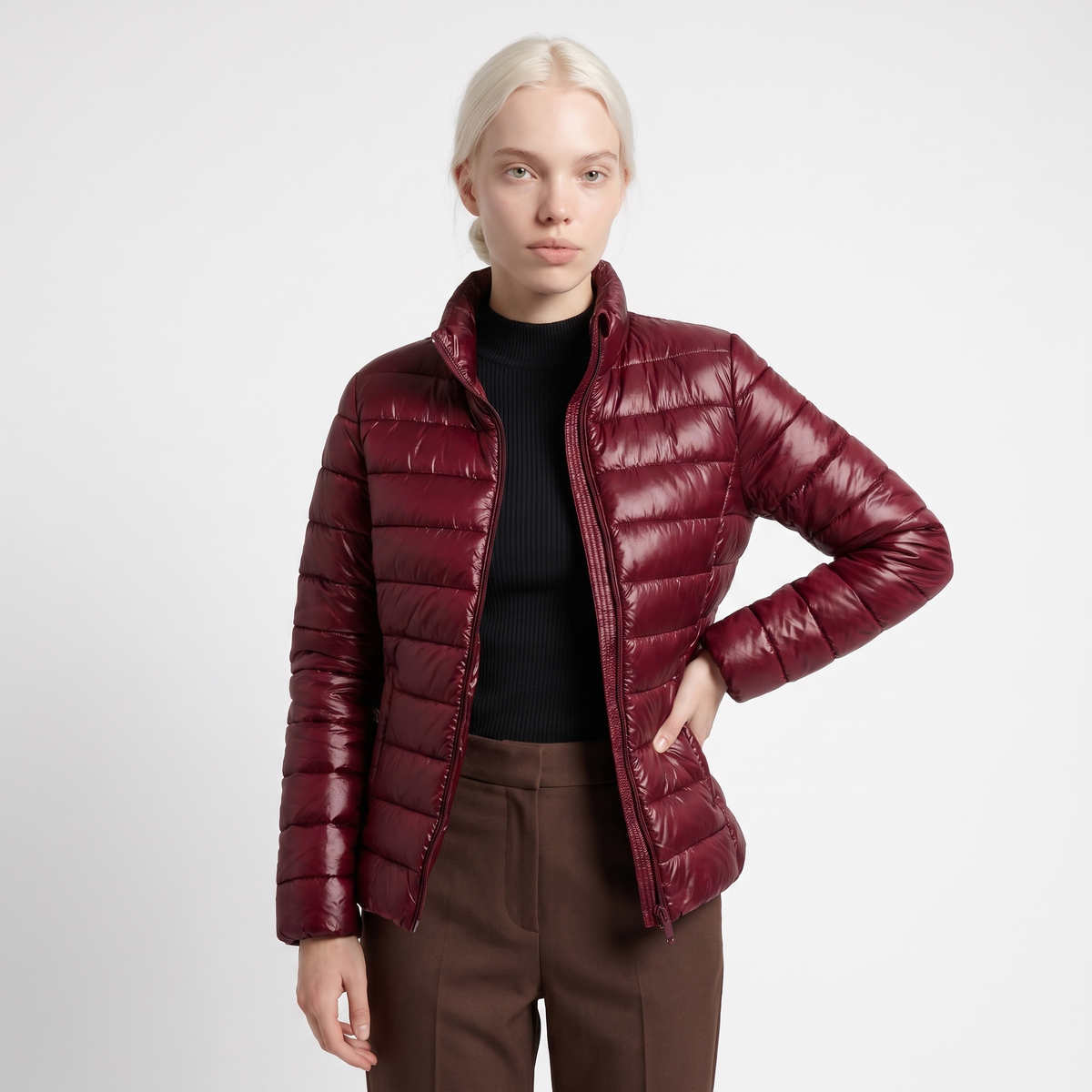 Women's Lightweight Quilted Puffer Jacket with Funnel Neck, view 7 of 9
