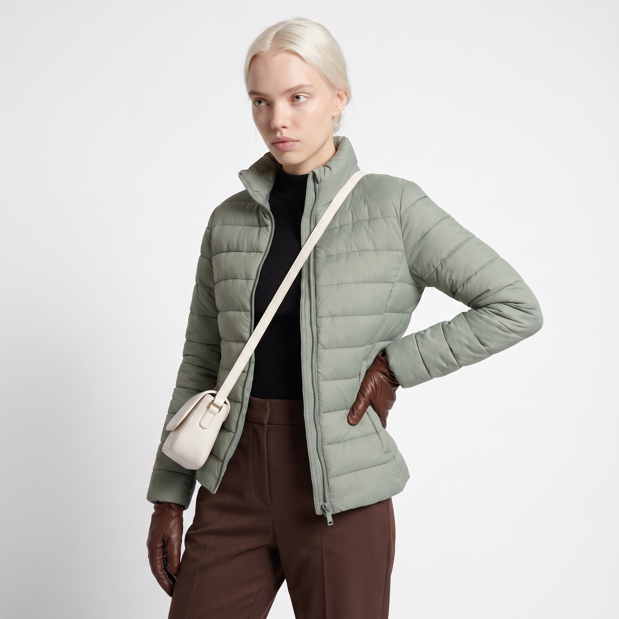 Women's Lightweight Quilted Puffer Jacket with Funnel Neck, view 8 of 9