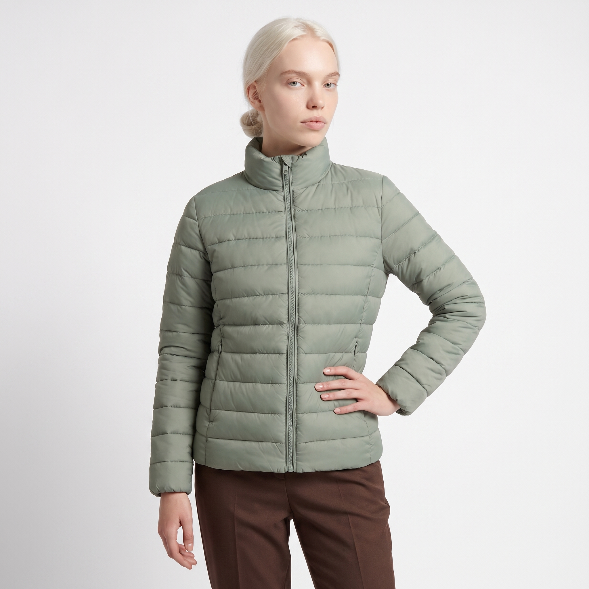 Women's Lightweight Quilted Puffer Jacket with Funnel Neck, view 9 of 9