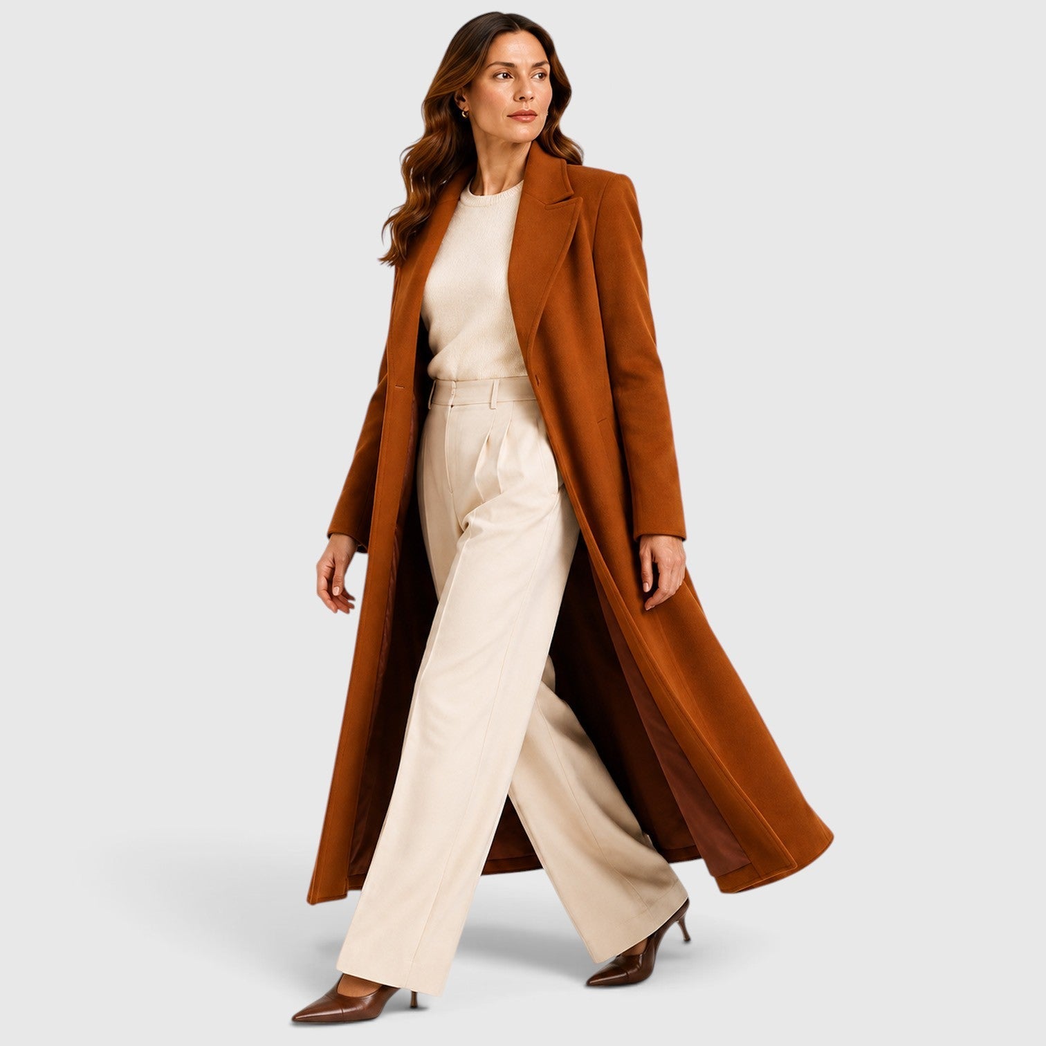 Alternate product view 2 of women's Long Coat Lapel Collar with single-breasted relaxed.