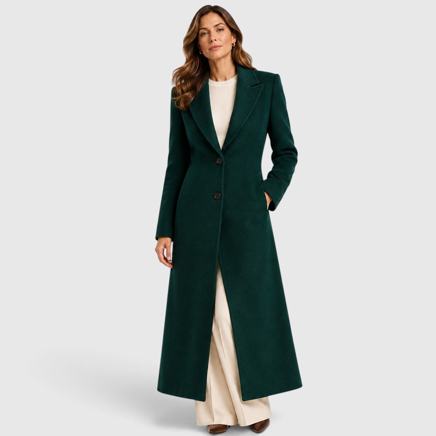 Alternate product view 5 of women's Long Coat Lapel Collar with single-breasted relaxed.