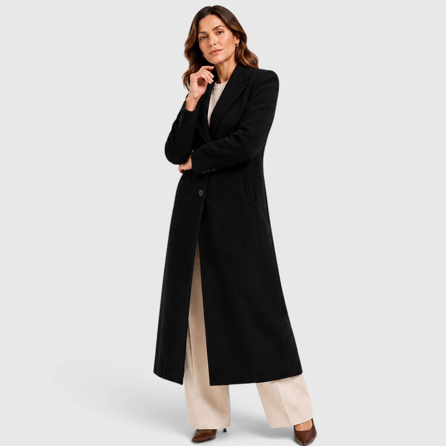 Alternate product view 9 of women's Long Coat Lapel Collar with single-breasted relaxed.