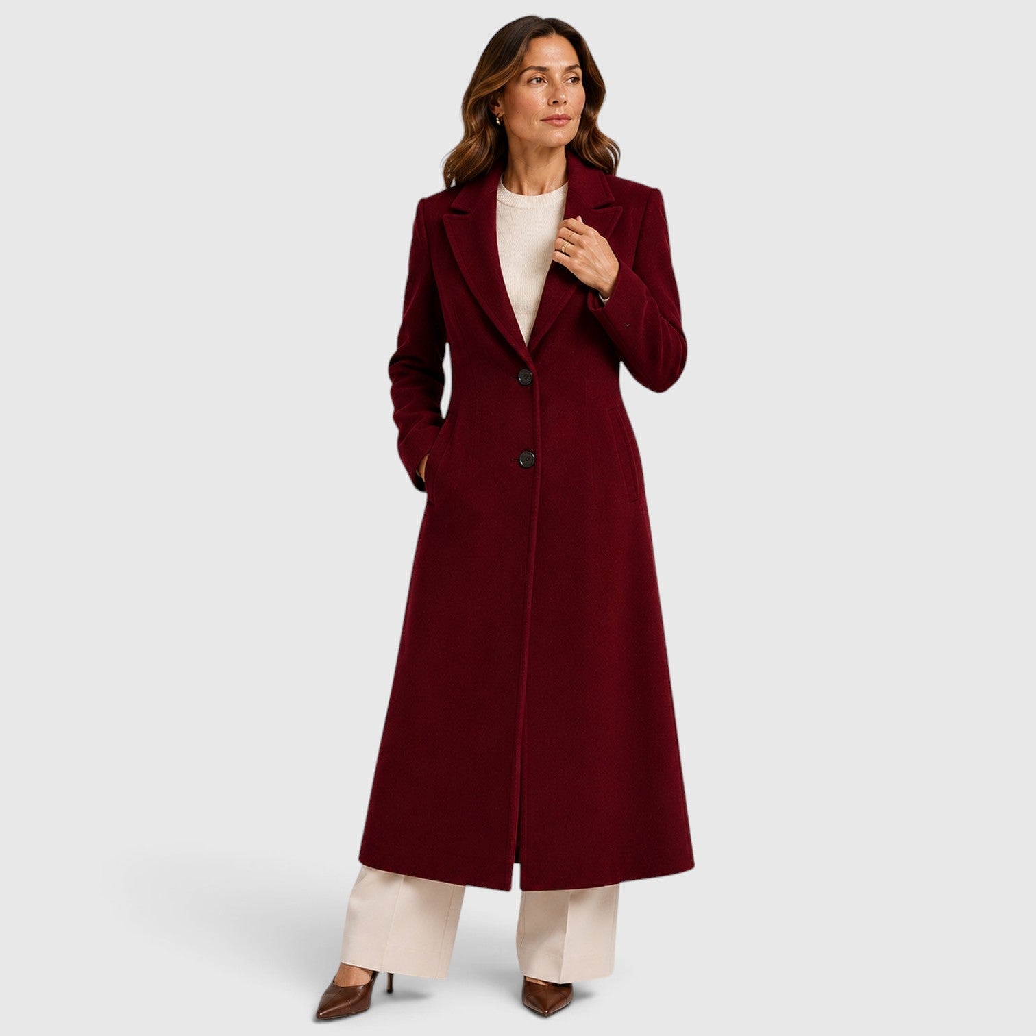 Alternate product view 12 of women's Long Coat Lapel Collar with single-breasted relaxed.