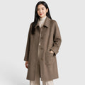 Women's Long Coat with single-breasted lapel design.