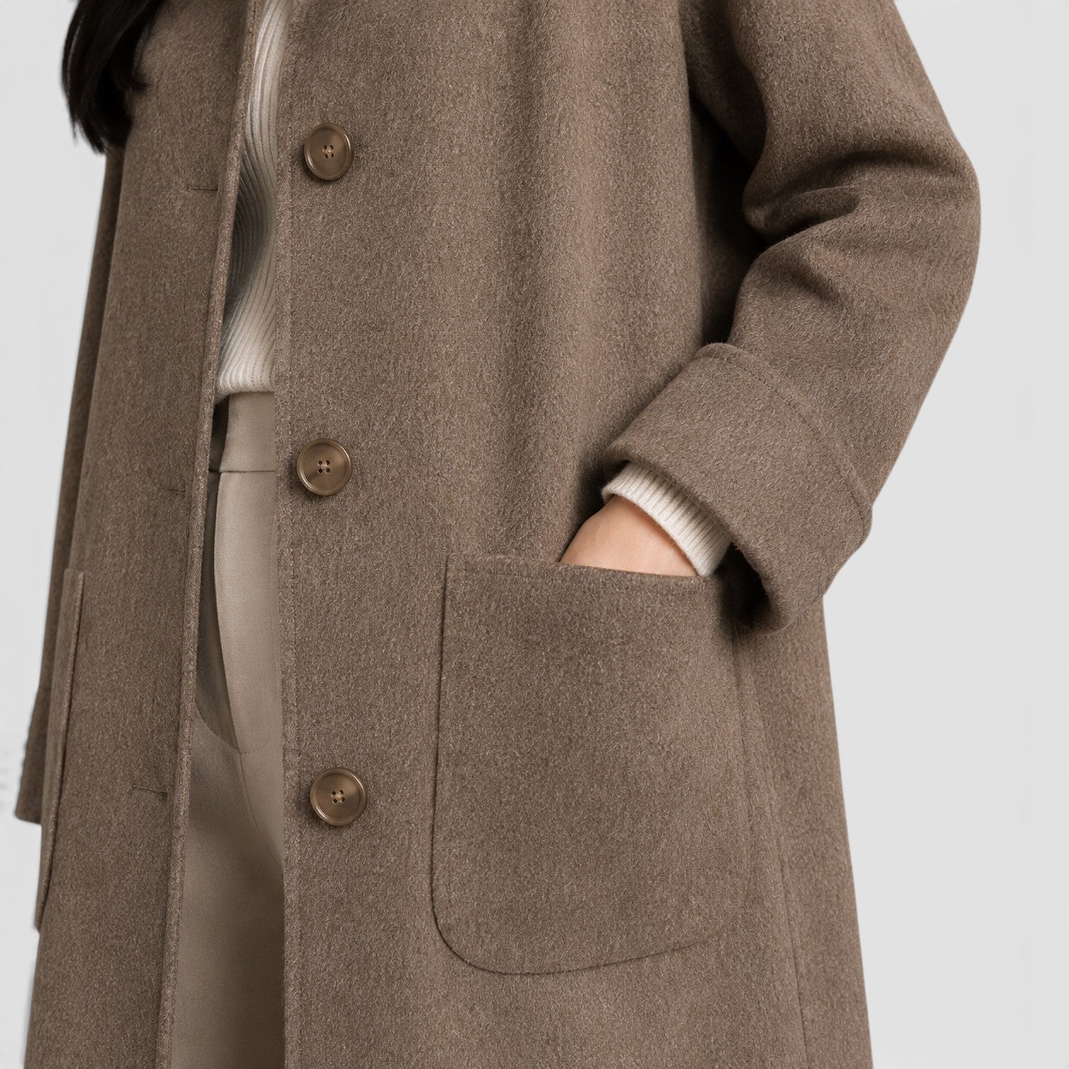 Alternate product view 3 of women's Long Coat with single-breasted lapel design.