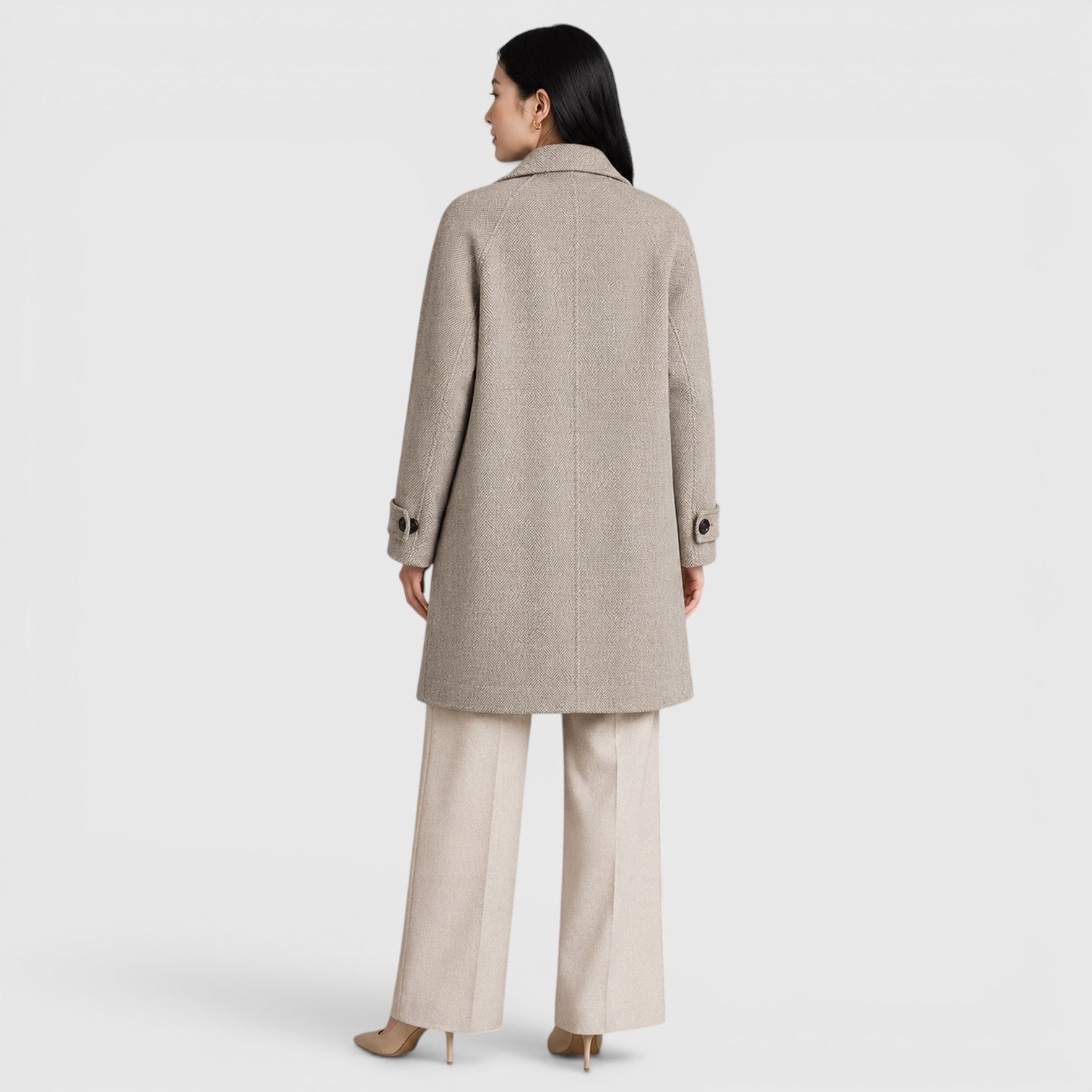 Alternate product view 7 of women's Long Coat with single-breasted lapel design.
